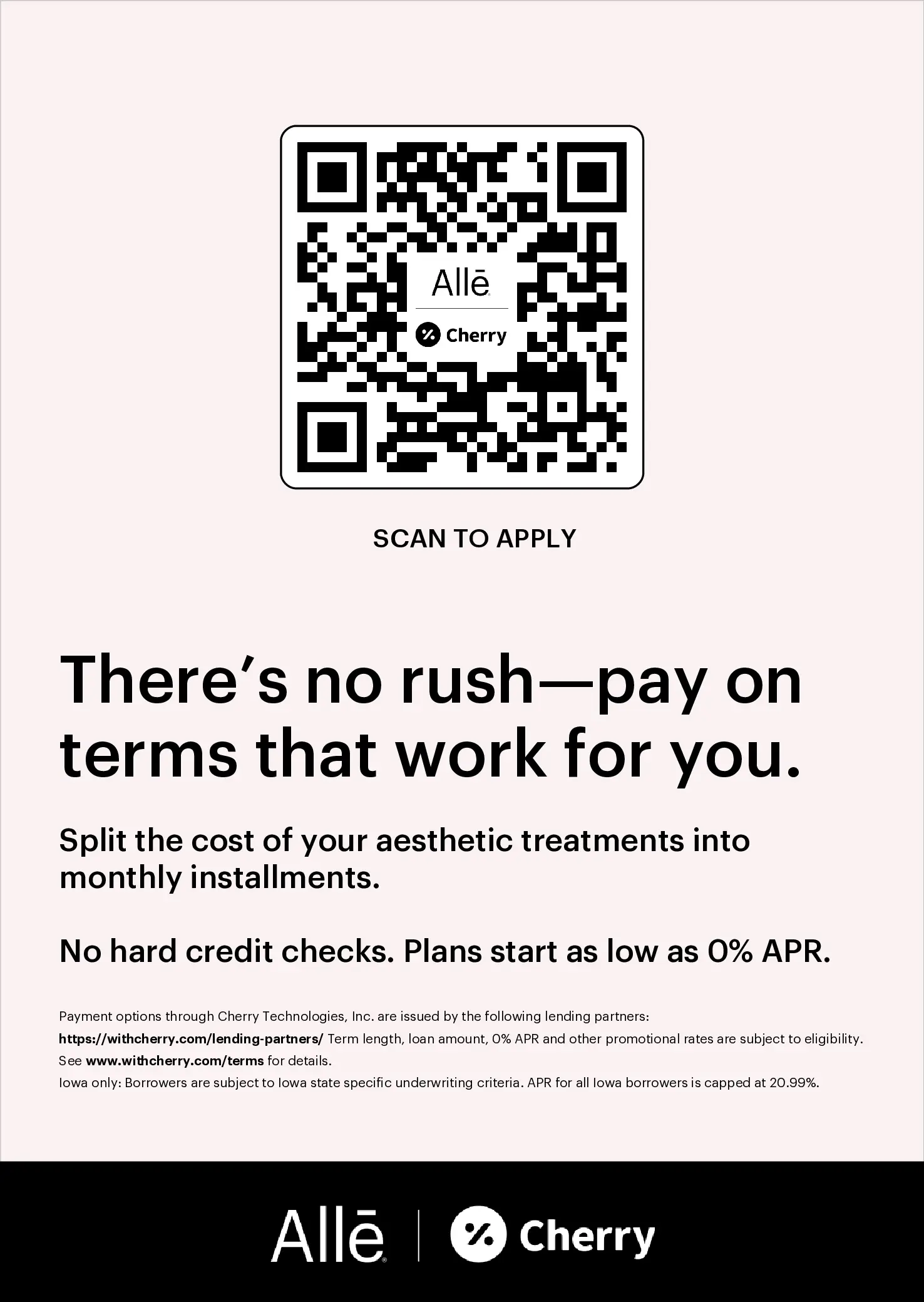Scan to Apply for Splitting Your Aesthetic Treatment into Monthly Installments at APF Medical Spa in Tracy, CA