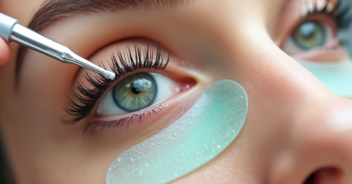 Close-up portrait of woman eye during eyelash lamination procedure in Tracy, CA | A Perfect Finnish Med Spa
